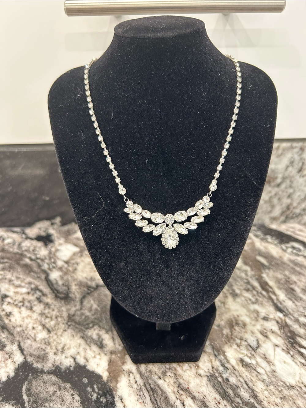 Sparkling Clear Crystal Statement Necklace in Silver Tone